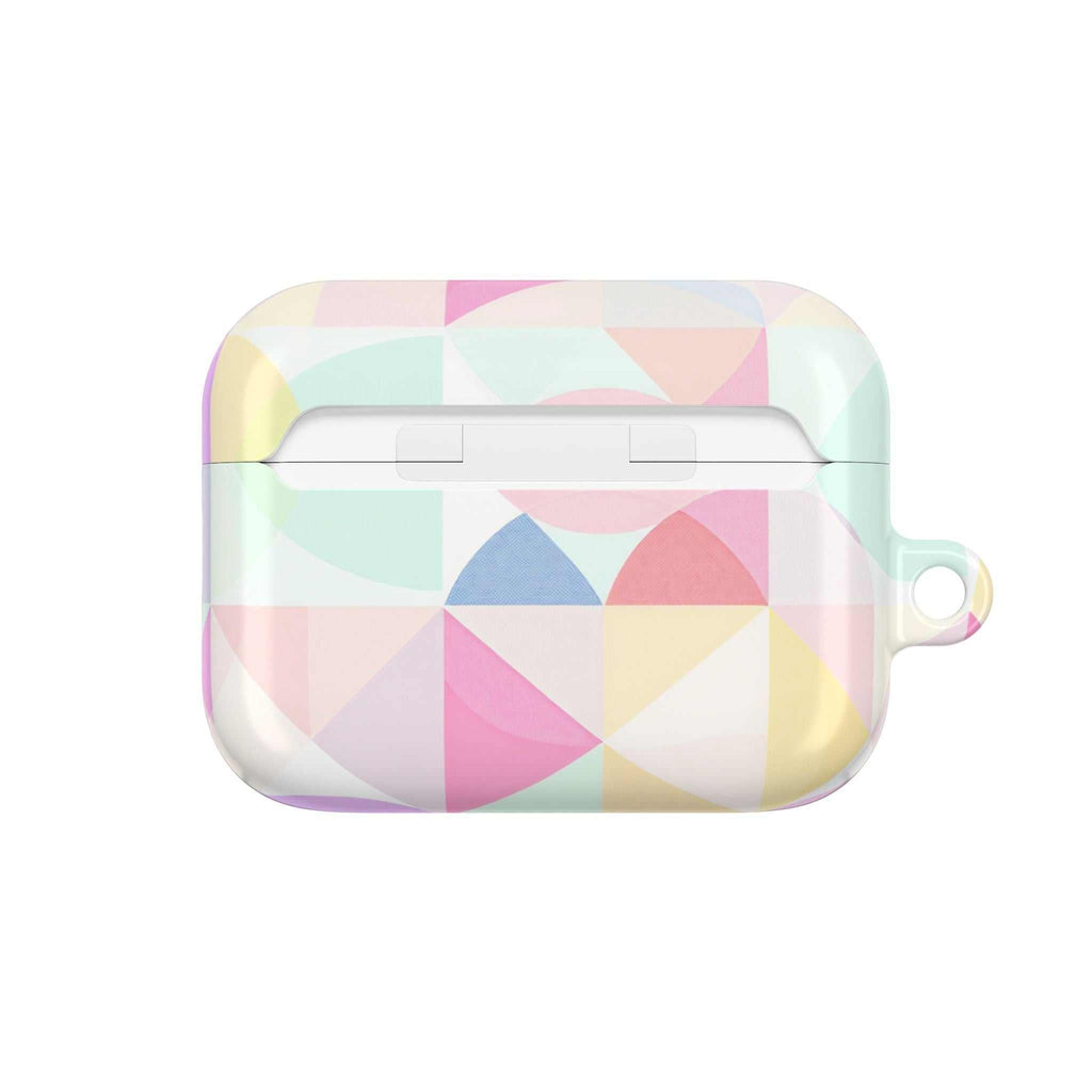 Pastel geometric print hard shell protective case for AirPods and AirPods Pro with glossy finish and vibrant colors