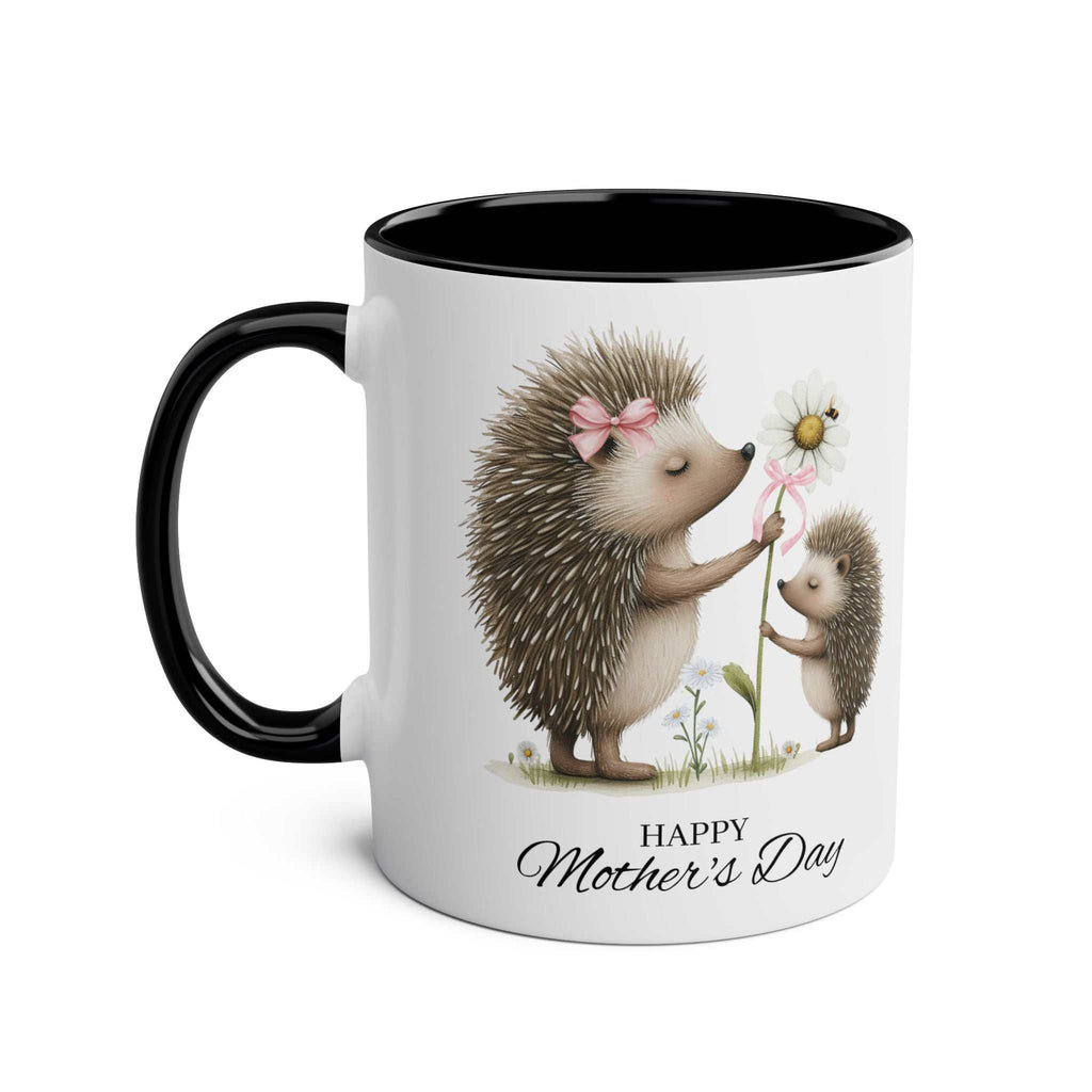 Cute hedgehog Mother's Day gift mug with charming design and text.