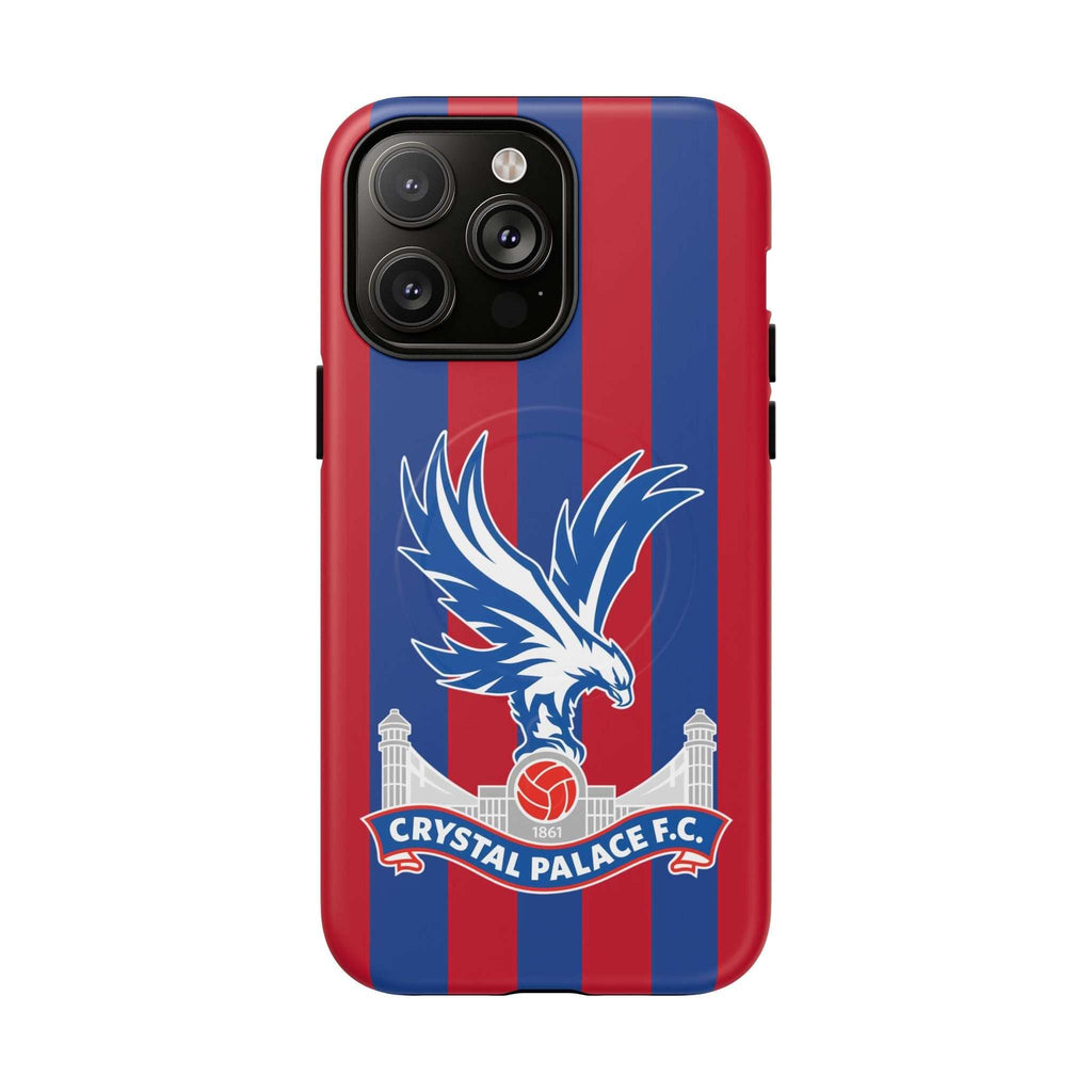 Crystal Palace MagSafe iPhone case with red and blue stripes and club crest, dual-layer protection and MagSafe compatibility
