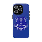 Everton FC MagSafe iPhone case in royal blue with club crest and dual layer protection