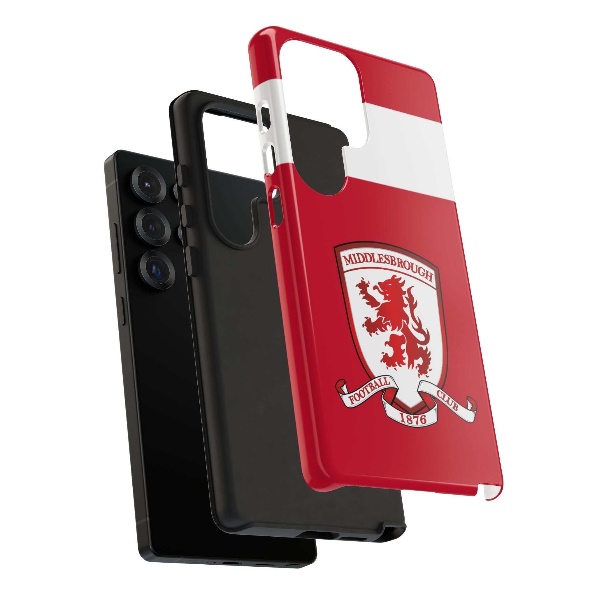 Middlesbrough Magnetic Samsung Case with red colors, dual-layer protection, and wireless charging compatibility