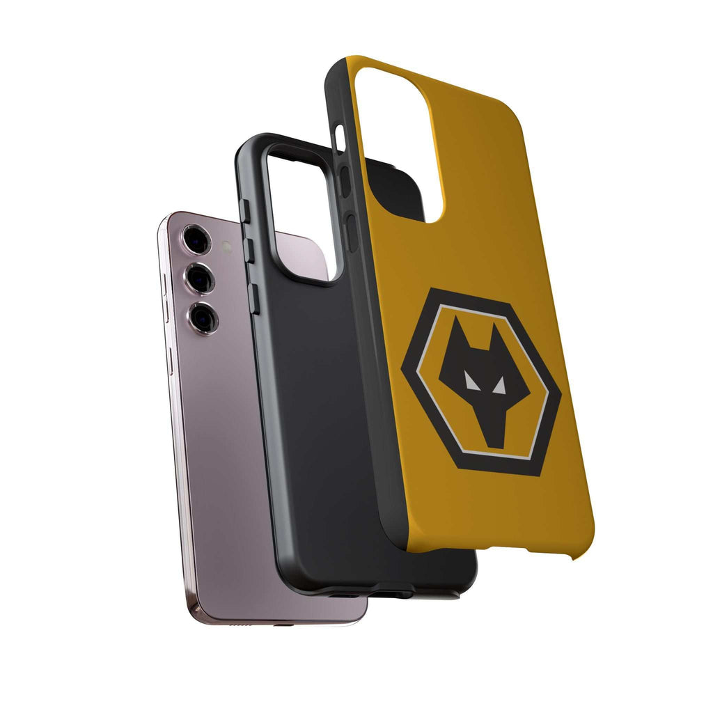 Wolves FC Magnetic Samsung Case in gold and black with dual-layer protection and wireless charging compatibility
