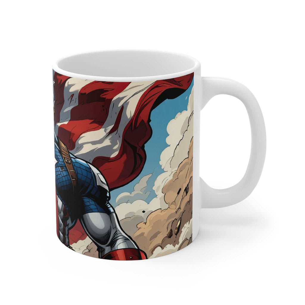 Captain America inspired ceramic mug with Marvel superhero design and glossy finish