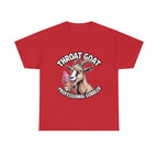 Black Throat Goat T-Shirt with bold white text and goat emoji, made of breathable cotton for edgy style