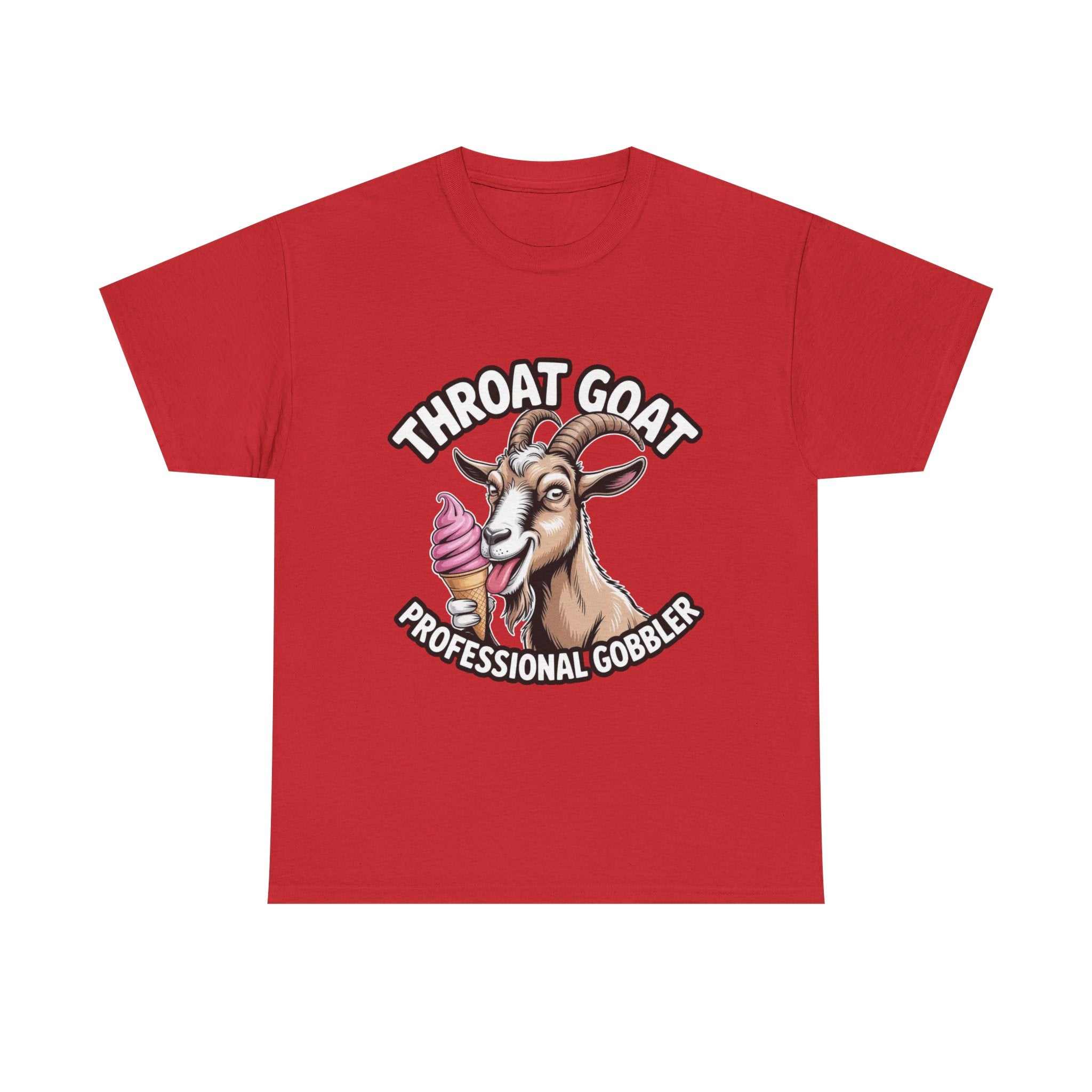 Black Throat Goat T-Shirt with bold white text and goat emoji, made of breathable cotton for edgy style