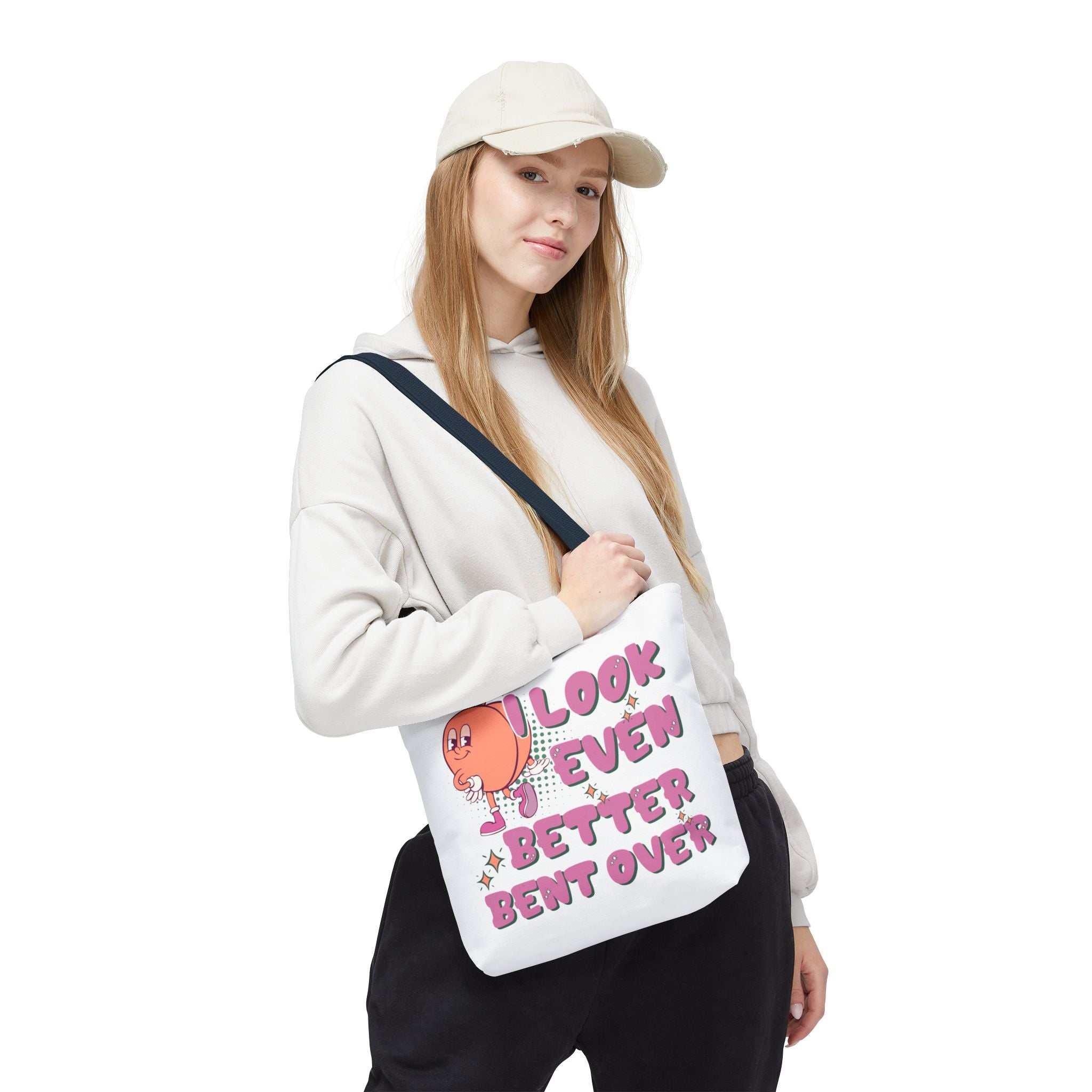 Cheeky Even Better Bent Over Tote Bag with colorful handles and durable spun polyester fabric