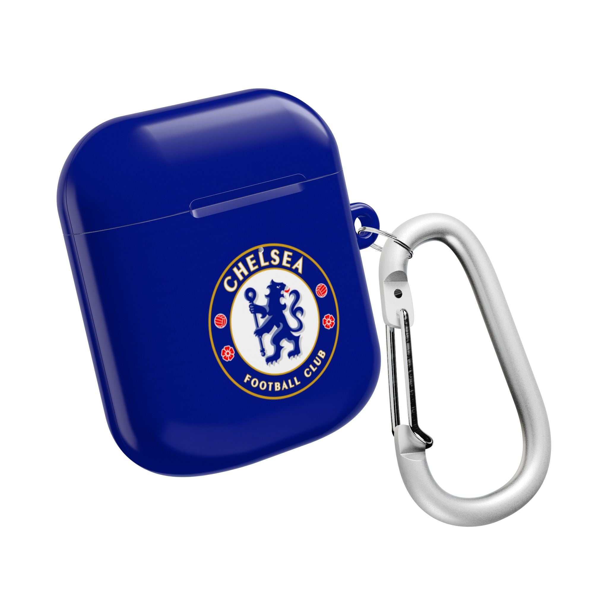 Chelsea FC AirPods protective case in royal blue with club crest and keychain clip