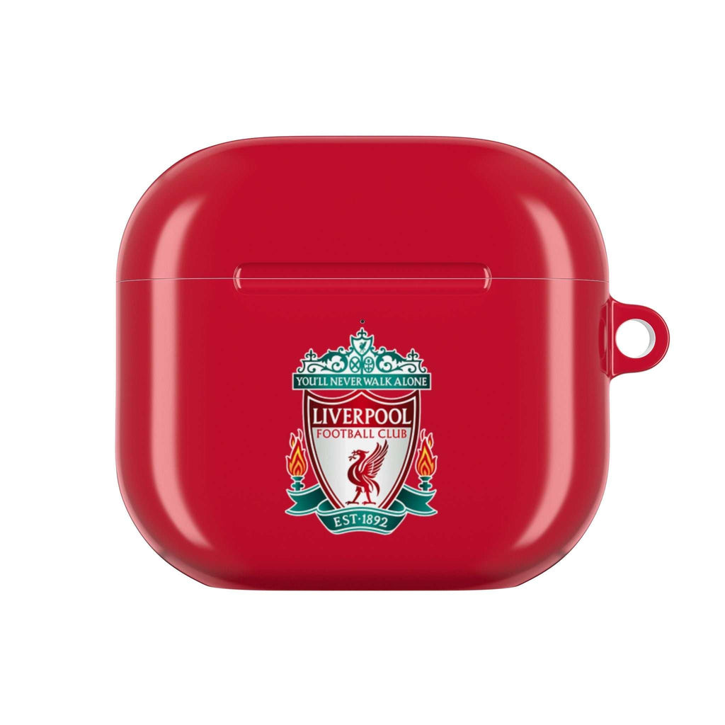Liverpool FC AirPods protective case in red with club crest, durable and shock-resistant, fits AirPods and AirPods Pro, supports wireless charging.