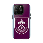 Burnley FC MagSafe iPhone Case with claret and blue colors, official-inspired crest, dual-layer protection, and MagSafe compatibility