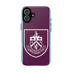 Burnley FC MagSafe iPhone Case with claret and blue colors, official-inspired crest, dual layer protection, and MagSafe compatibility