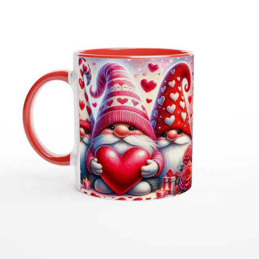 Cute Gnome Valentines Day Mug with heart design, perfect sweet coffee cup gift.