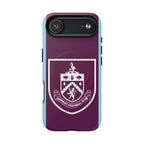 Burnley FC MagSafe iPhone case with claret and blue colors and club crest, dual-layer protection, and wireless charging compatible