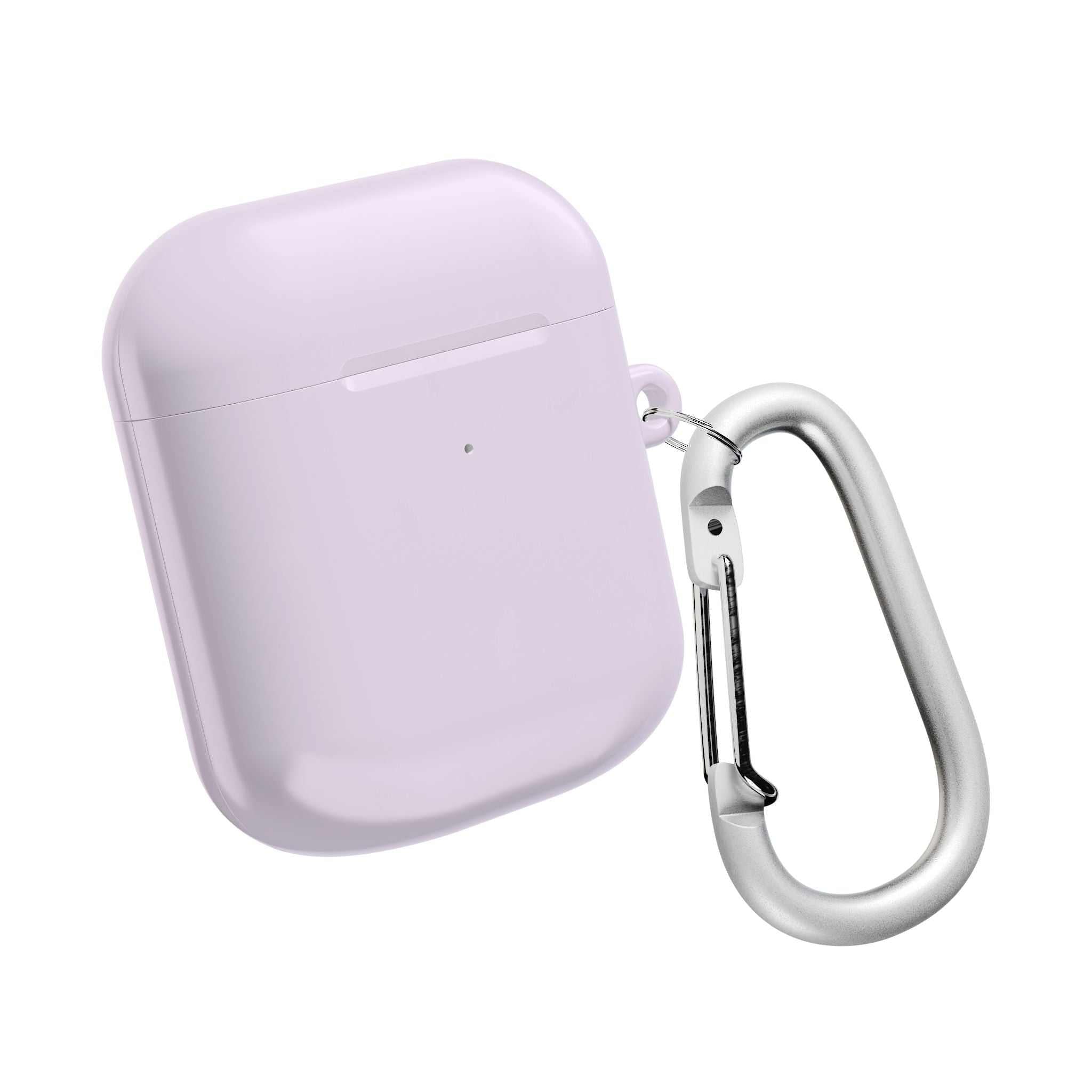 Lavender hard shell AirPods protective case with carabiner clip, durable and lightweight for scratch and bump protection