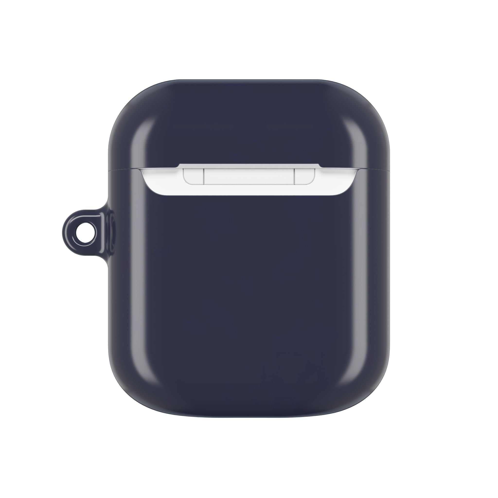 Deep blue glossy hard shell protective case for AirPods and AirPods Pro, durable and lightweight with keyring loop