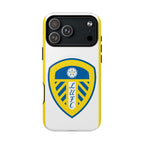 Leeds Utd MagSafe iPhone case with white background and official-inspired team crest, durable dual-layer protection and MagSafe compatibility