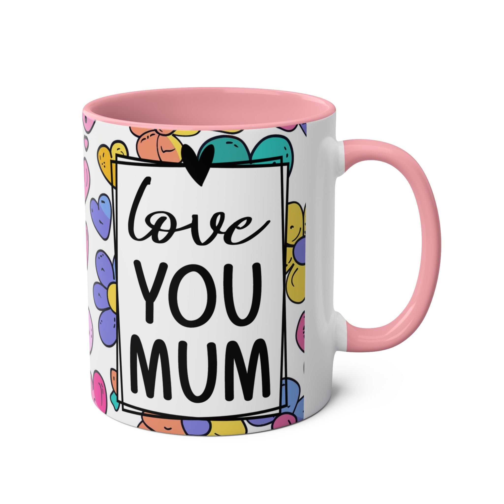 Love You Mum Floral Mug with delicate floral heart design and heartfelt message for Mother's Day gift