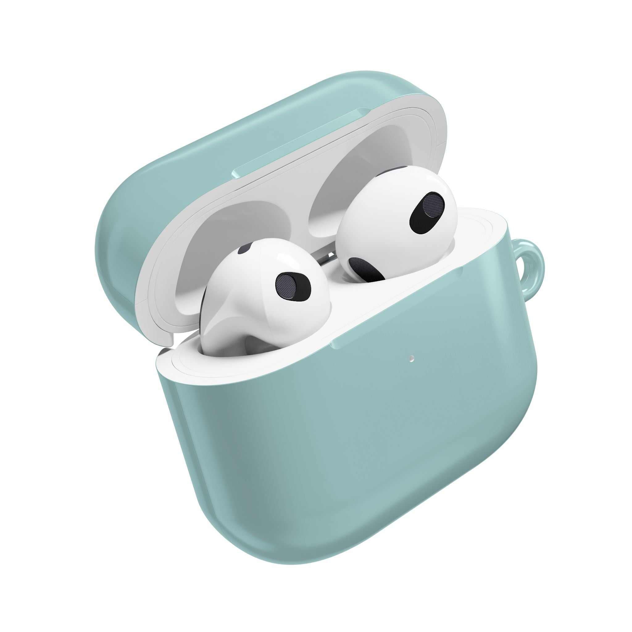 Teal green hard shell protective case for AirPods and AirPods Pro with a glossy finish and wireless charging compatibility