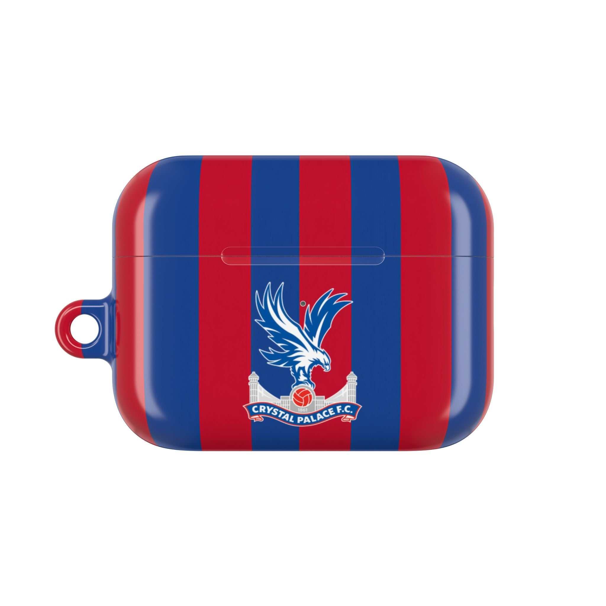 Crystal Palace FC AirPods case with red and blue stripes and eagle crest protective cover