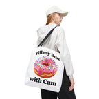 Provocative Donut Tote Bag with cheeky design, durable spun polyester, and colorful handles for everyday use