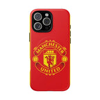 Manchester United MagSafe iPhone case with red club crest, dual-layer protection, and wireless charging compatibility