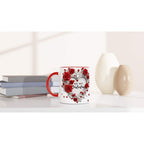 Stunning Valentine's Day mug with heart and rose design, red handle, on white background.