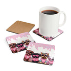 Cute Puppy Coaster Set with high-gloss top, cork back, and adorable puppy designs, 4-piece set.
