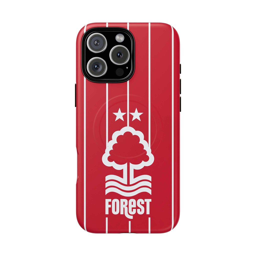 Nottingham Forest Magsafe iPhone Case with red club colors and team crest, dual-layer protection, and MagSafe compatibility