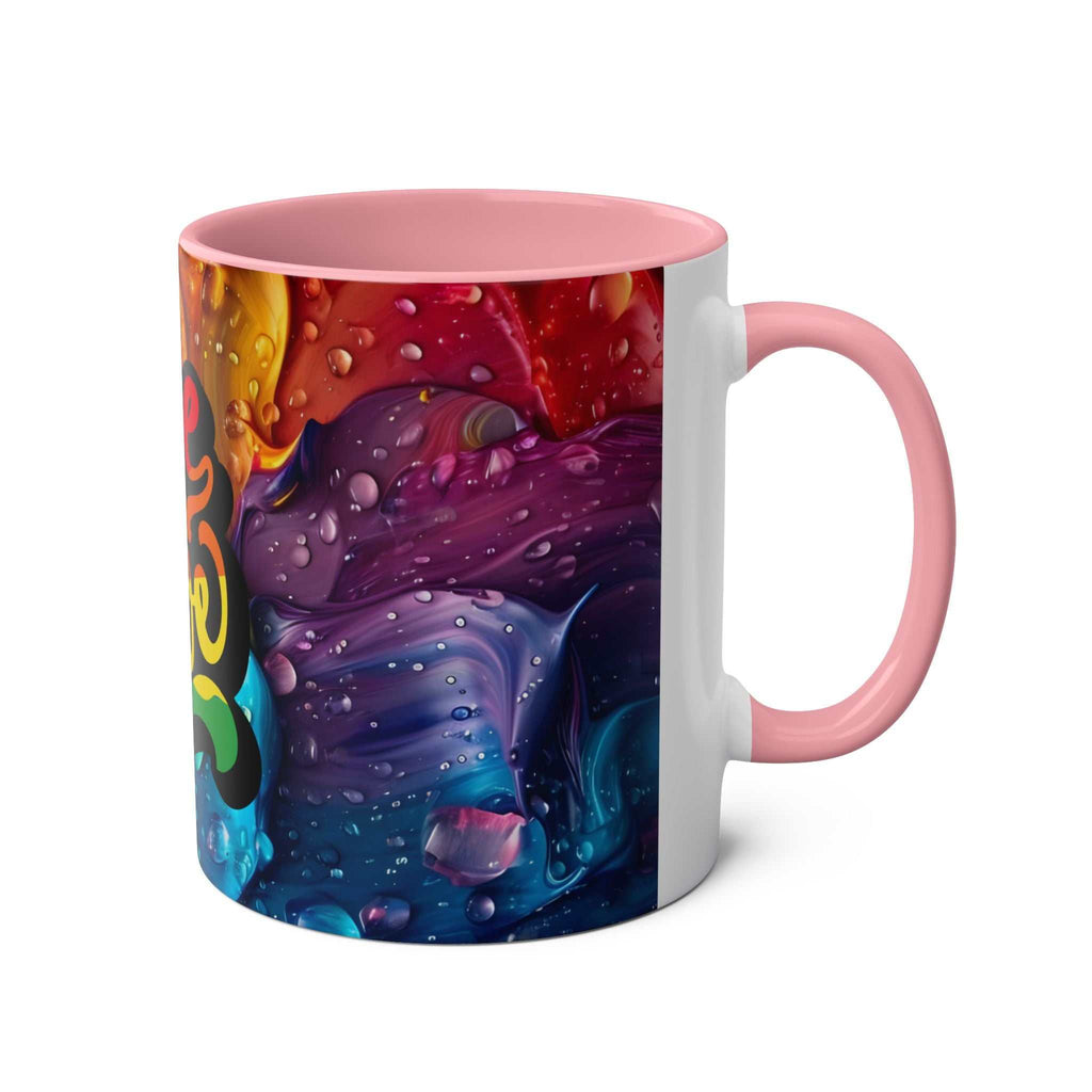 LGBTQ+ Pride mug with vibrant rainbow design, 11oz ceramic, glossy finish.