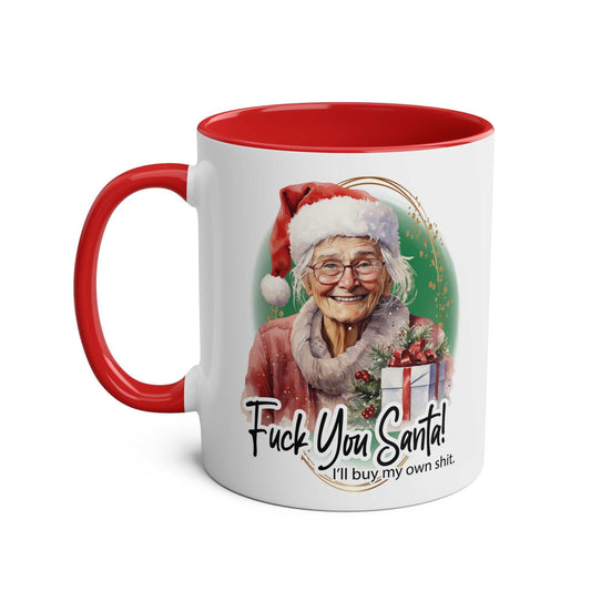 Festive Sweary Granny Christmas Mug with Santa-themed design, perfect for holiday fun.