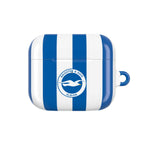 Brighton FC AirPods protective case with blue and white stripes and club crest, shock-resistant and compatible with wireless charging