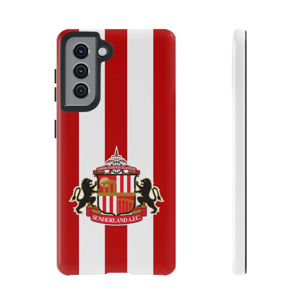 Sunderland FC Magnetic Samsung phone case with red and white crest, dual-layer protection, and wireless charging compatibility