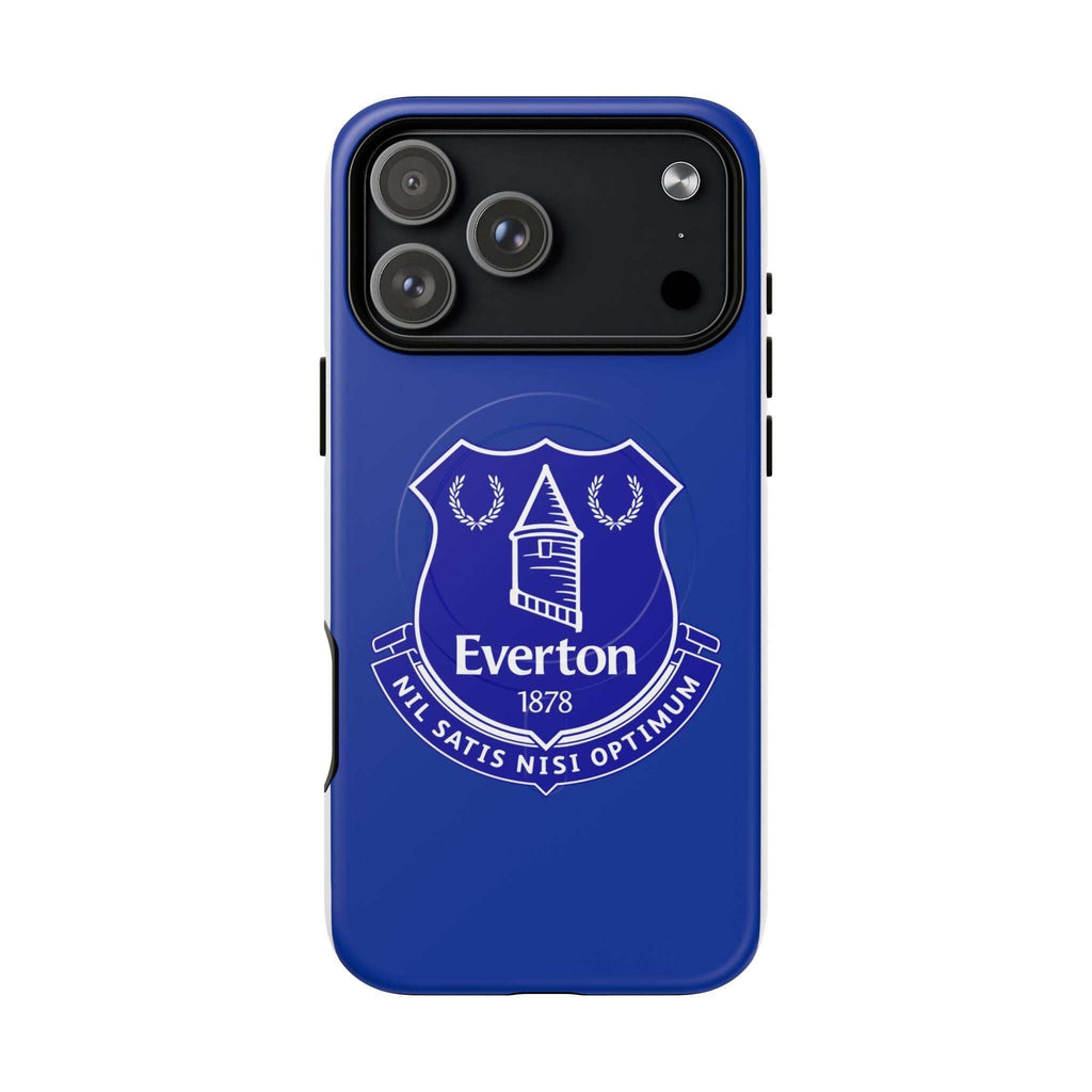 Everton FC royal blue MagSafe iPhone case with club crest and dual-layer protection
