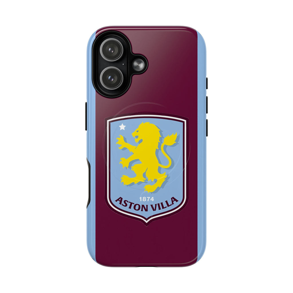 Aston Villa Magsafe iPhone Case with claret and blue colors and club crest, durable dual-layer protection, MagSafe compatible.