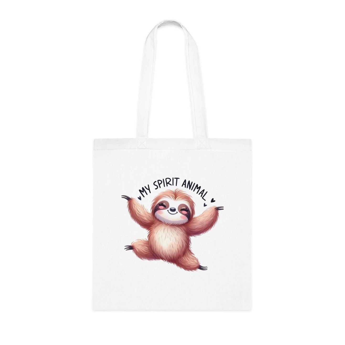 Cotton tote bag with cute sloth design and "My Spirit Animal" text.