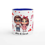 Cute personalised Valentines mug with cartoon couple illustration and customizable text, perfect romantic gift.