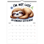 Adorable Sloth Wall Calendar 2026 featuring a cute sloth illustration and monthly date squares for notes and reminders