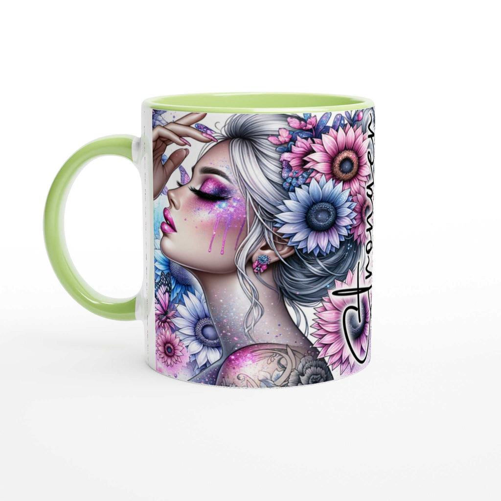 Stronger than the Storm motivational coffee mug with vibrant design and inspirational quote, 11oz ceramic, microwave, and dishwasher safe.