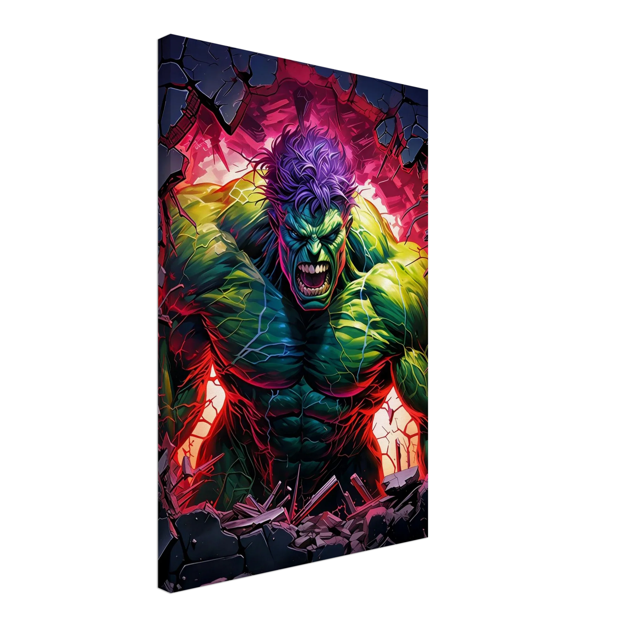 Incredible Hulk Wall Canvas with vibrant green and purple hues, perfect for superhero-themed decor.