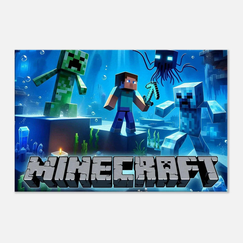 Minecraft Wall Canvas featuring vibrant pixelated game scenes, perfect for fans, available in multiple sizes, easy to hang.