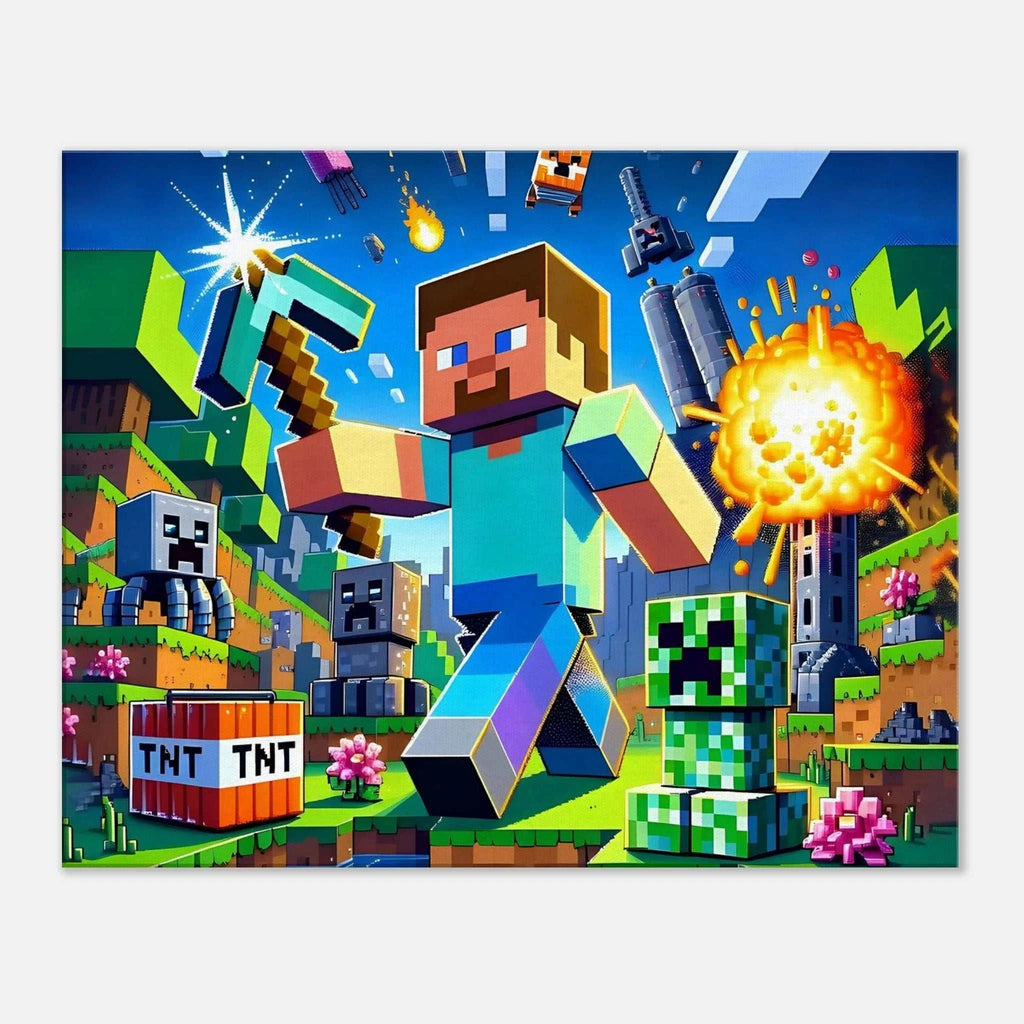 Minecraft Wall Canvas with pixelated adventure scene, vibrant colors, and fun design for fans.