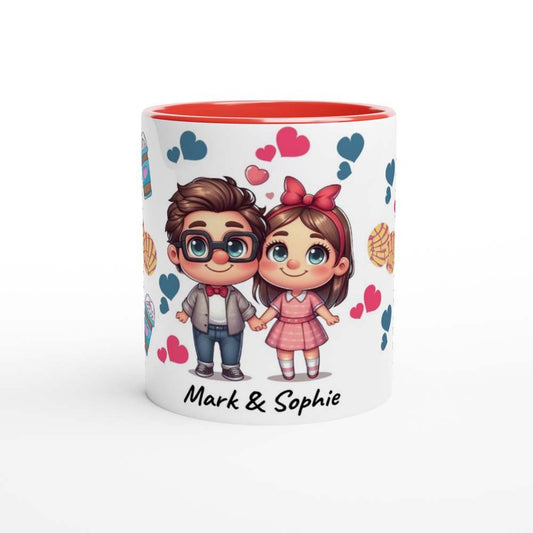 Personalised adorable Valentine's Day mug with cute couple design, perfect gift for couples with customizable name.