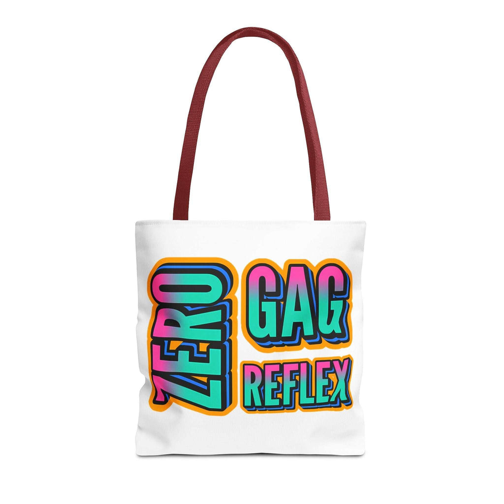 Zero Gag Reflex Tote Bag with cheeky design, durable spun polyester, multiple sizes and handle color options, perfect for errands and casual outings