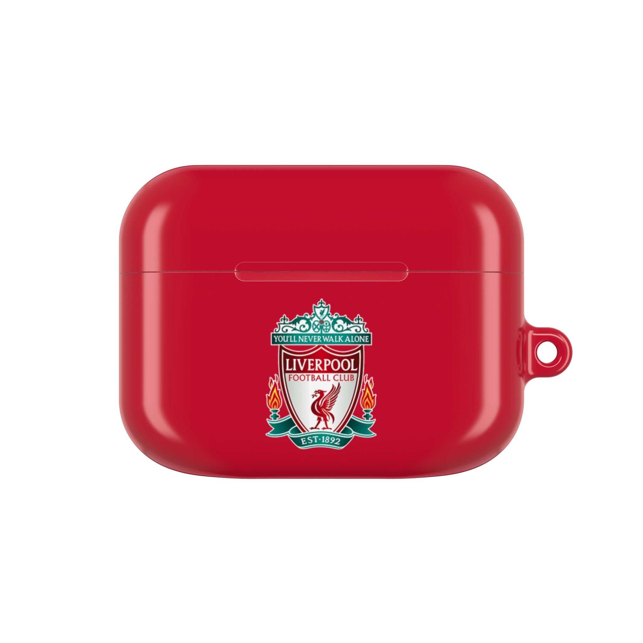 Liverpool FC AirPods protective case in red with club crest, shock-resistant and compatible with wireless charging