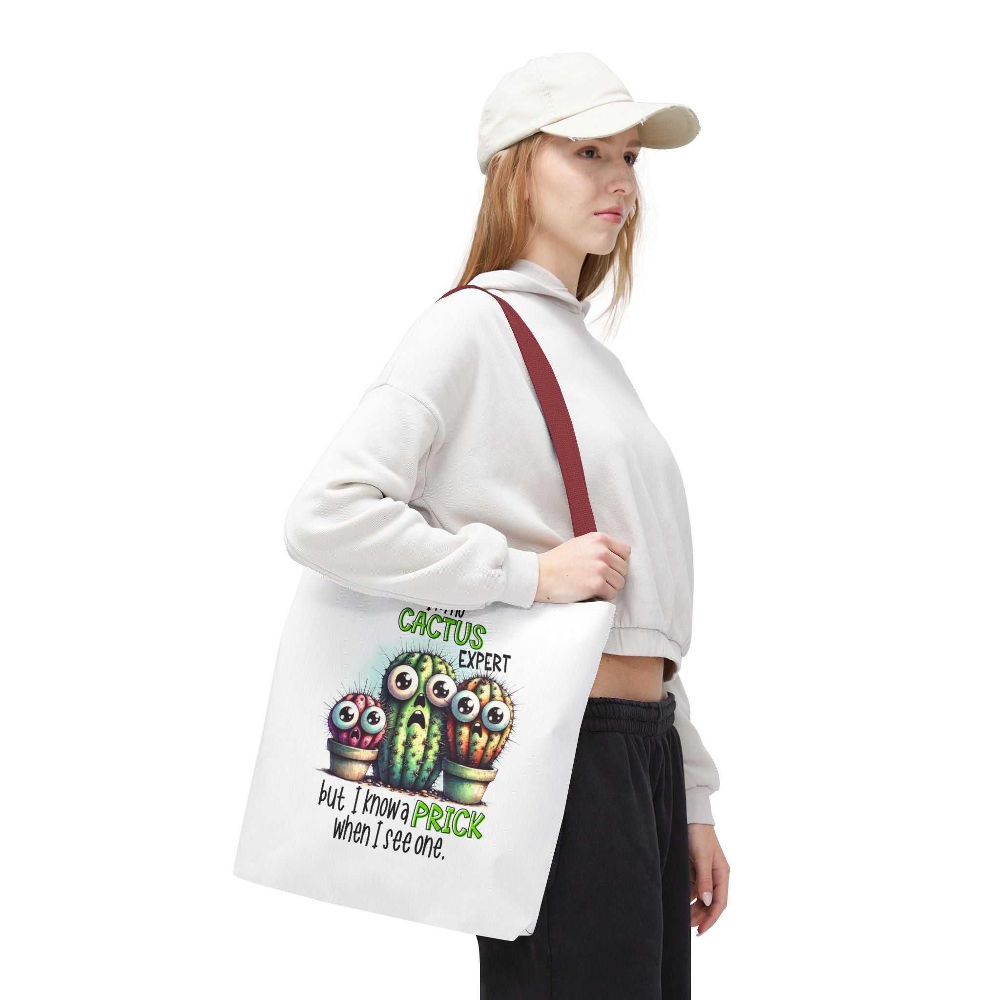 Fun cactus tote bag with cheeky design and durable spun polyester fabric for everyday use