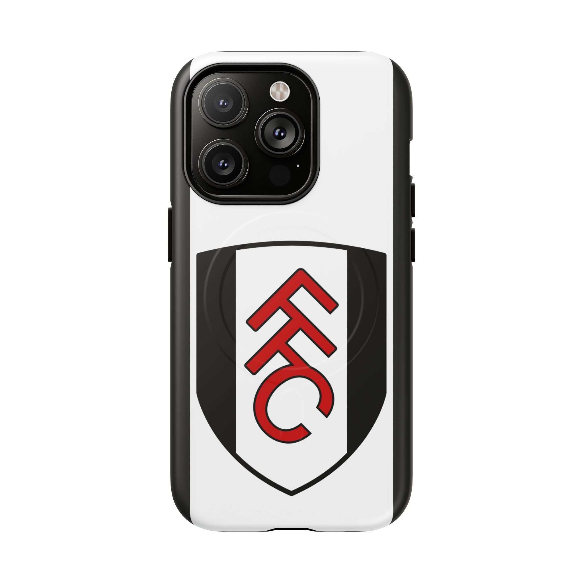 Fulham FC MagSafe iPhone case with club crest, dual-layer protection, and MagSafe compatibility