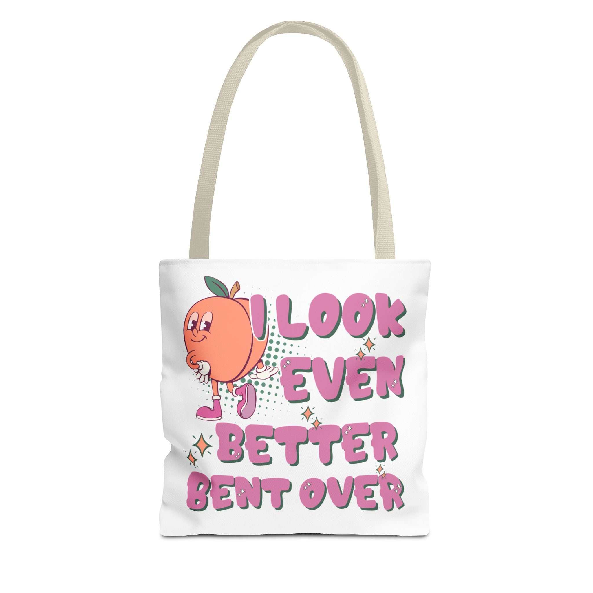 Cheeky Even Better Bent Over Tote Bag with colorful handles and durable spun polyester fabric