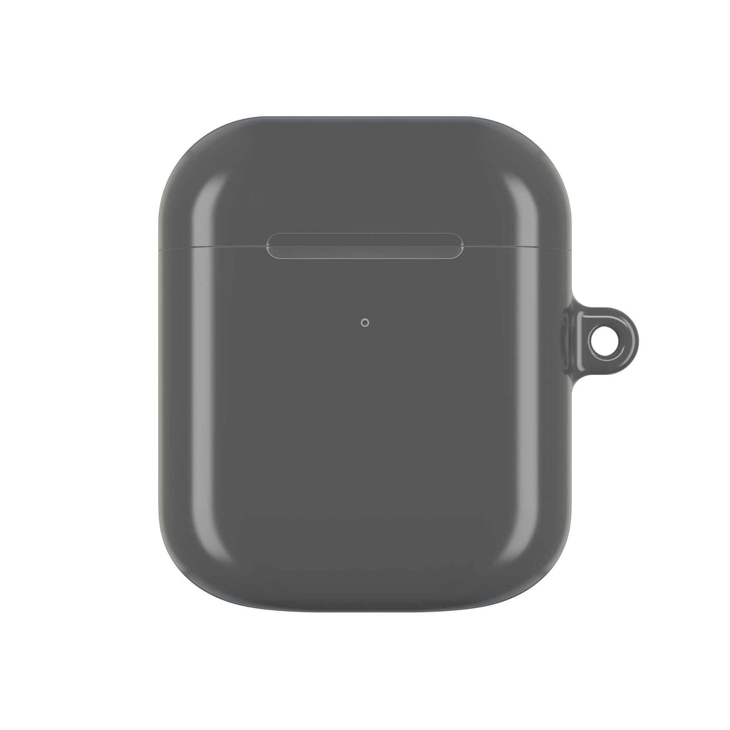 Gunmetal grey hard shell AirPods protective case with glossy finish and keyring loop