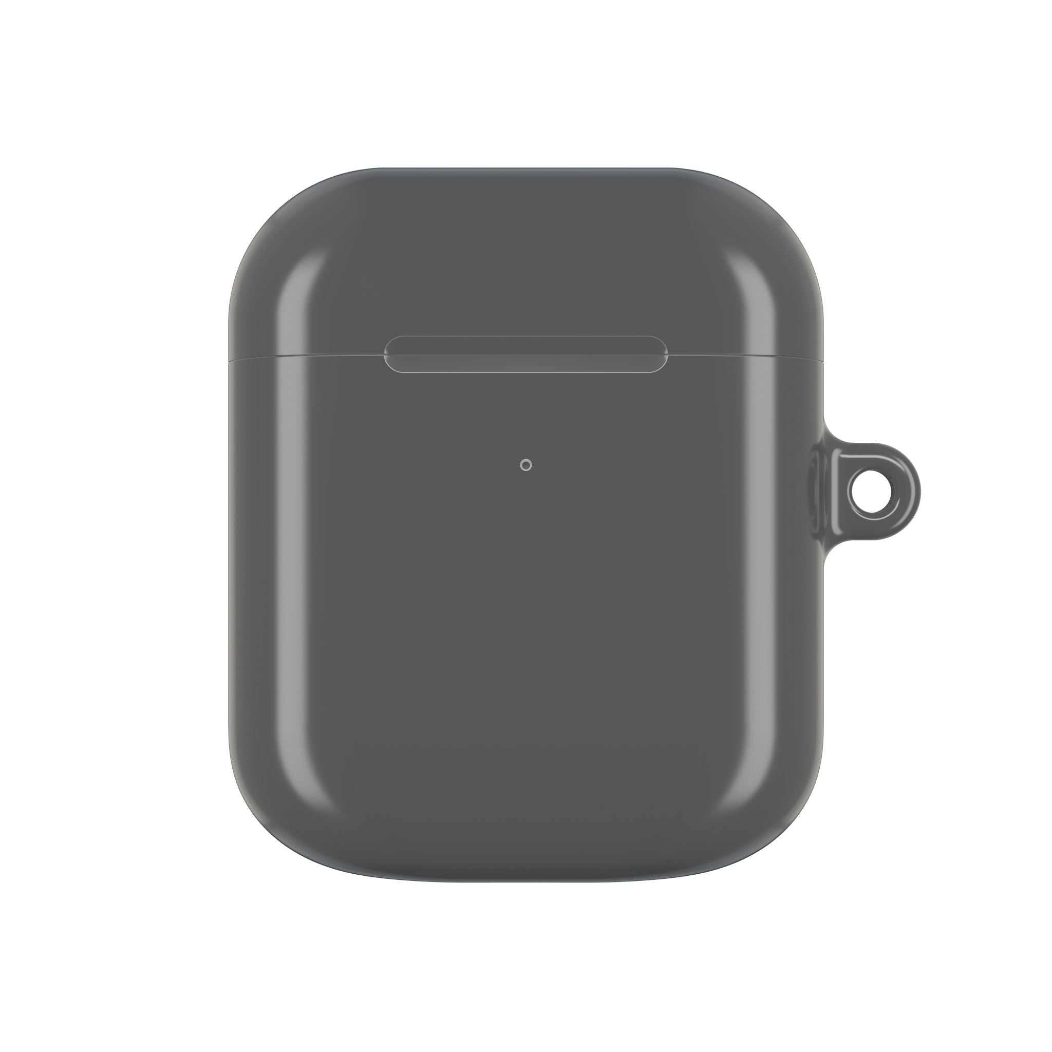 Gunmetal grey hard shell AirPods protective case with glossy finish and keyring loop
