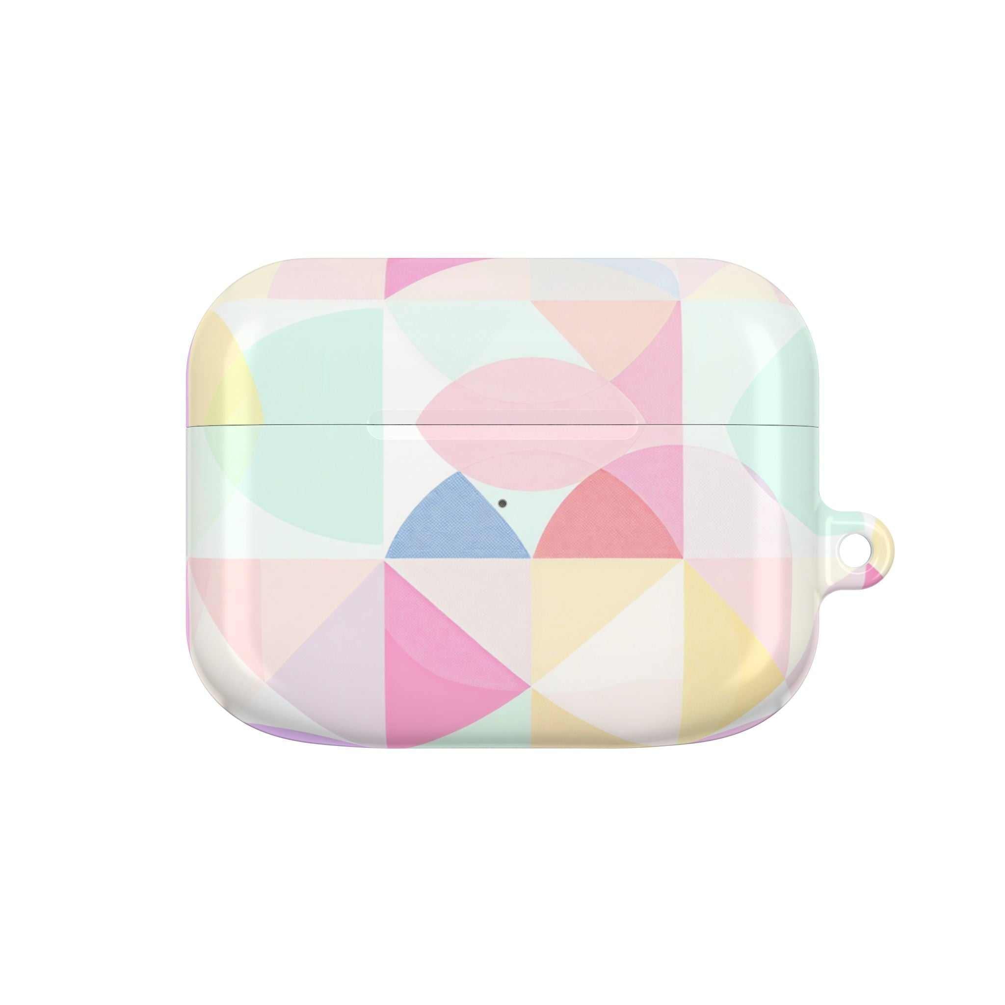 Pastel geometric print protective hard shell case for AirPods and AirPods Pro with vibrant colors and glossy finish