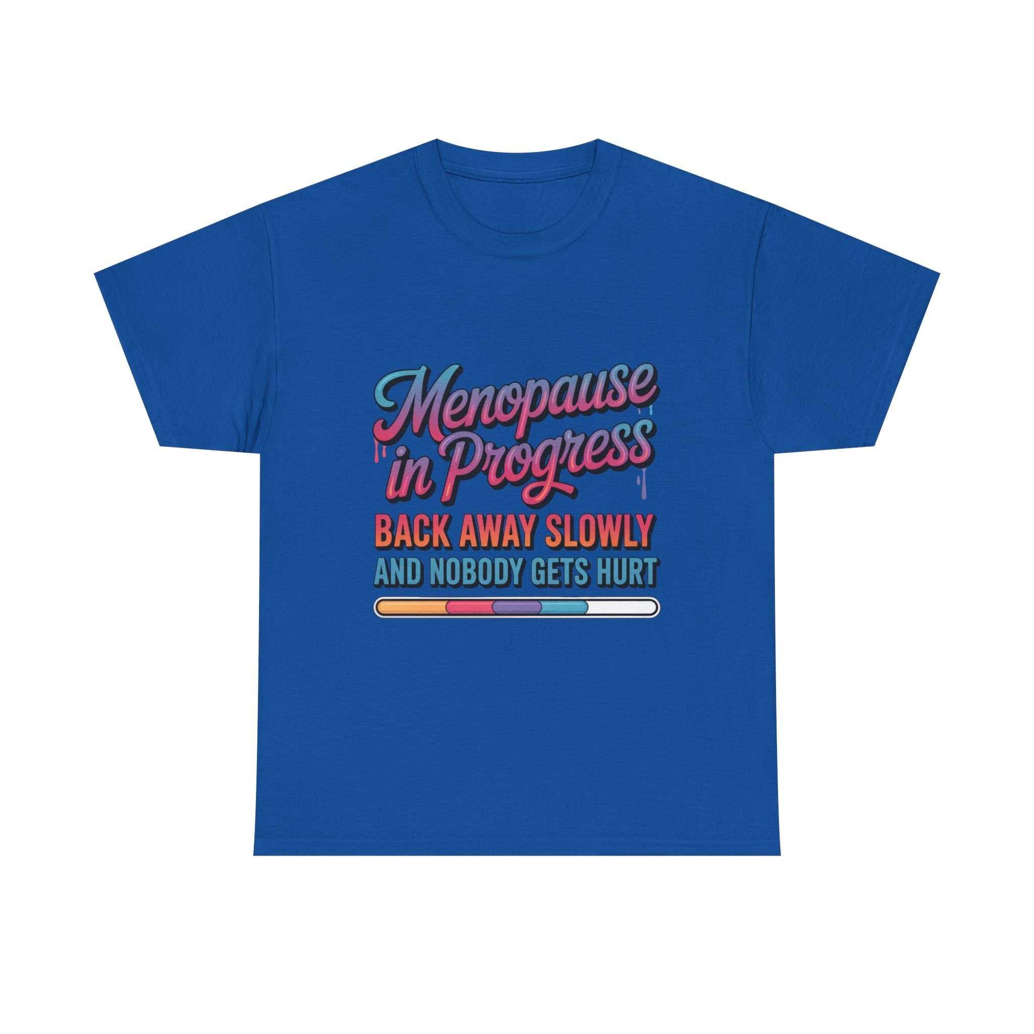 Women wearing Menopause In Progress T-Shirt with hot flashes loading graphic